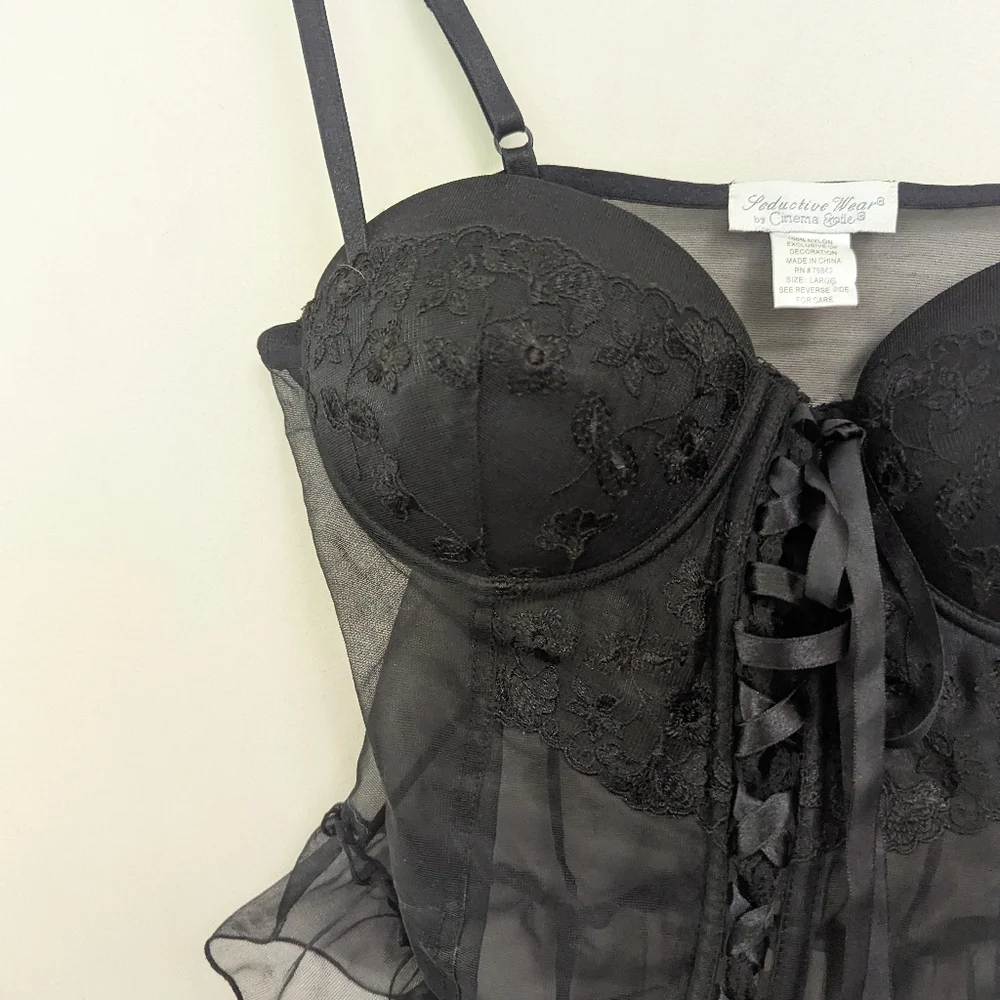Vintage Y2K Whimsigoth Black Sheer Corset Lingerie‎ Top